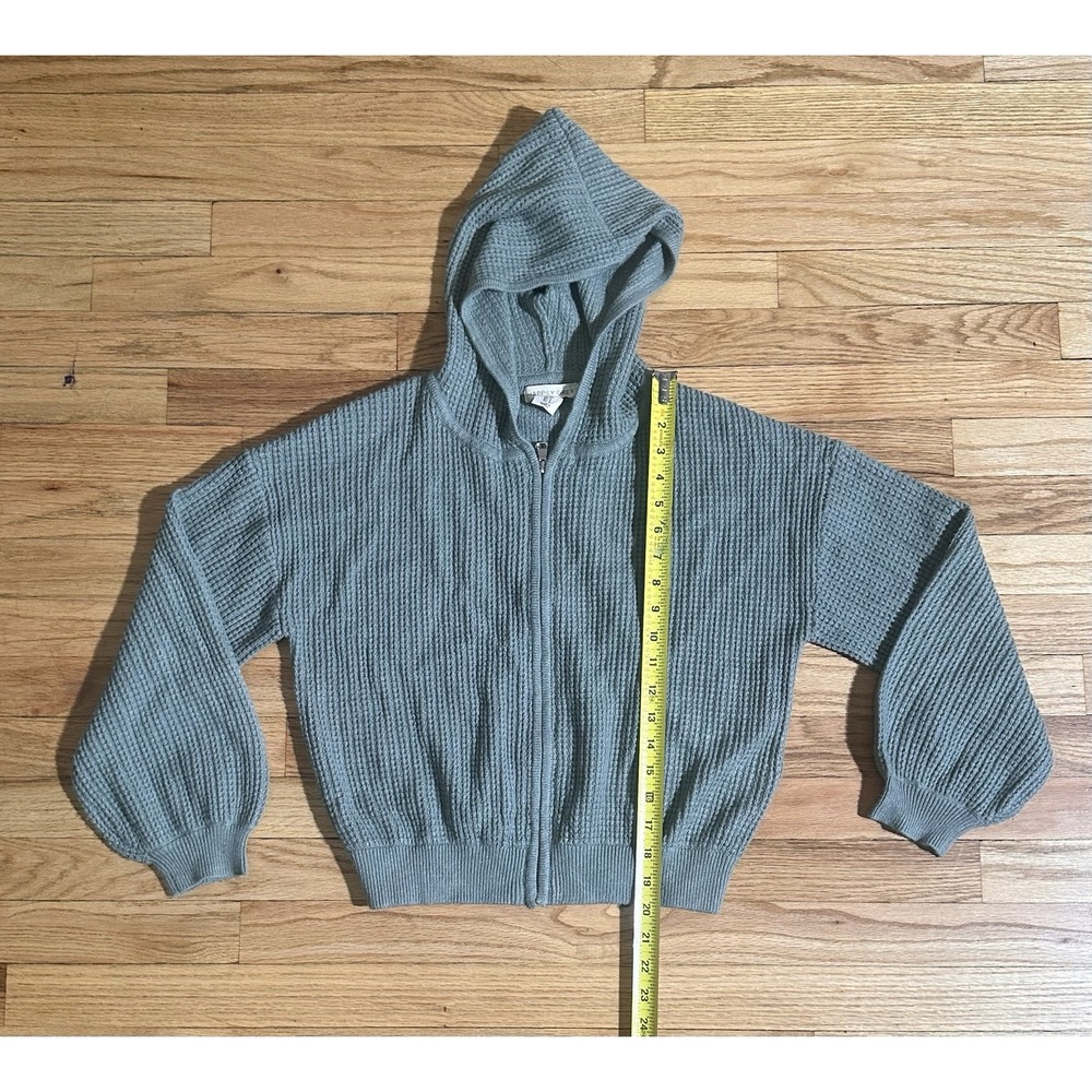 Women's Waffle Knit Zip Up Hoodie Cropped Thermal Sweater Jacket Mint Saga  Sz S
